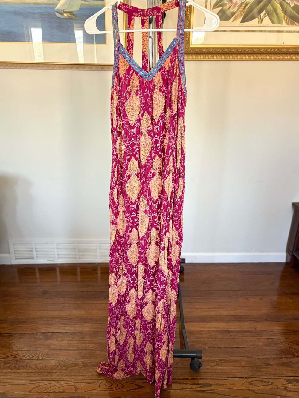 Xhilaration Boho Paisley Print Embroidered Strappy Maxi Dress M